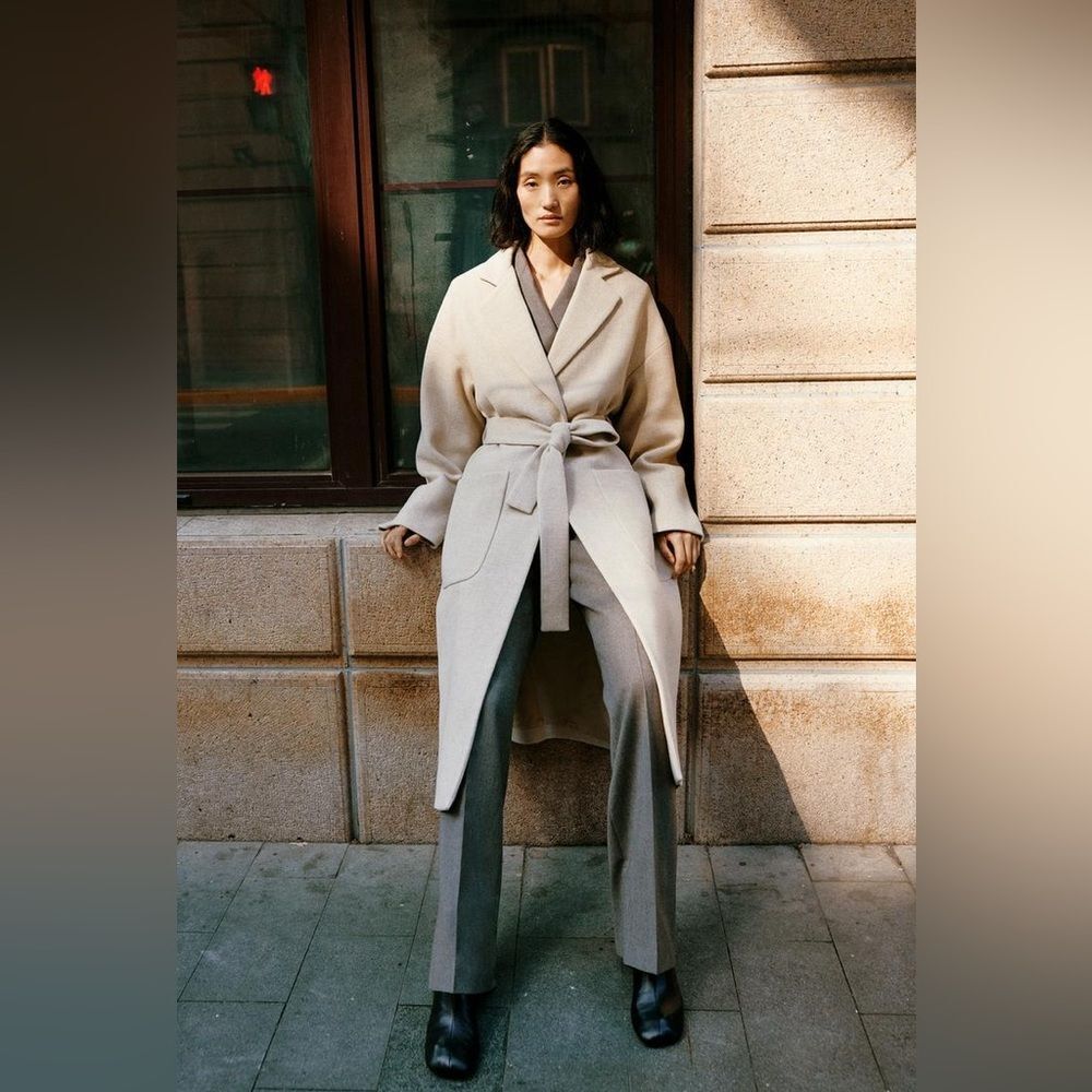 Zara Wool Blend Wrap Belted Coat ZW Collection New - Picture 12 of 13